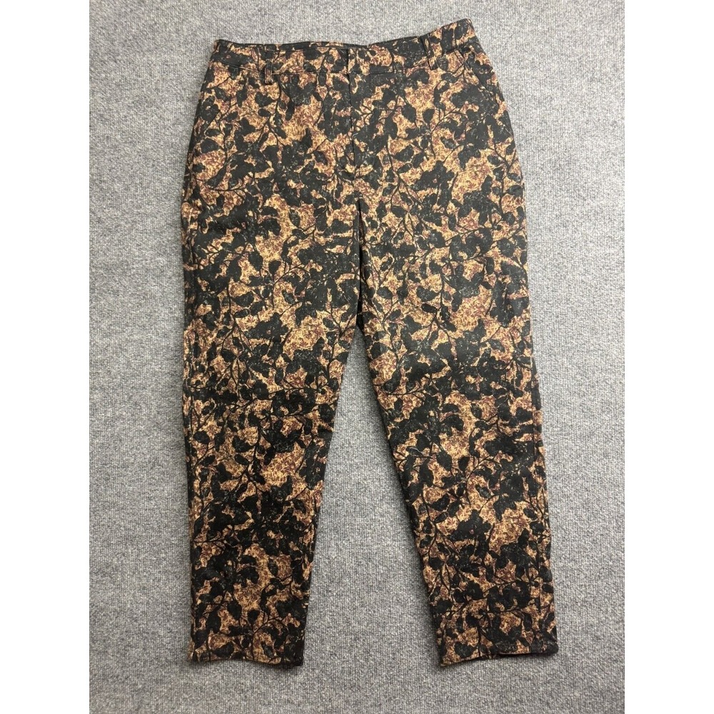 Peruvian Connection Pants Women's 12 Brown Black Capri Ankle Chino Floral